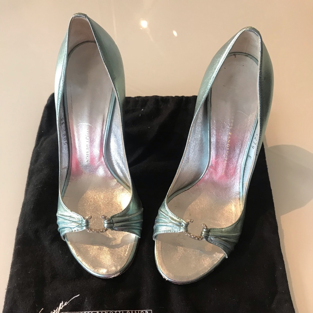 Giuseppe Zanotti metallic blue sandal heels